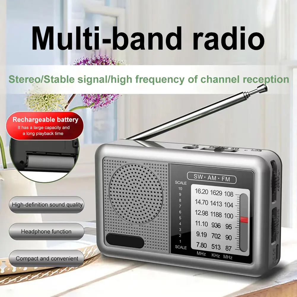 Portable Radio with Rechargeable Battery Earphone Pocket Radio for Indoor Outdoor Gifts for Seniors Elderly