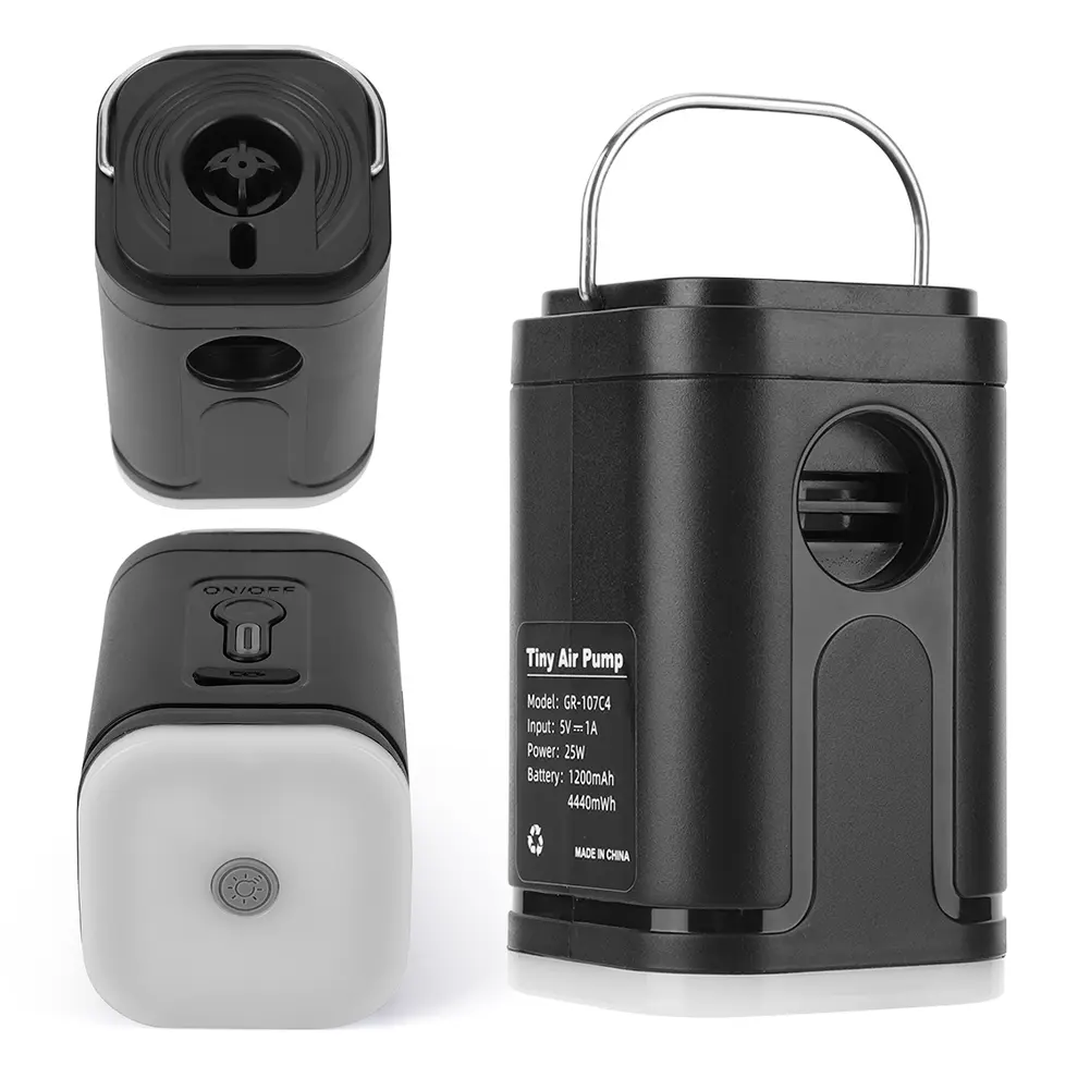 Wireless Air Compressor Camping Light 3 Lighting Modes Outdoor Inflator Pump Rechargeable for Air Beds Boat Swimming Ring