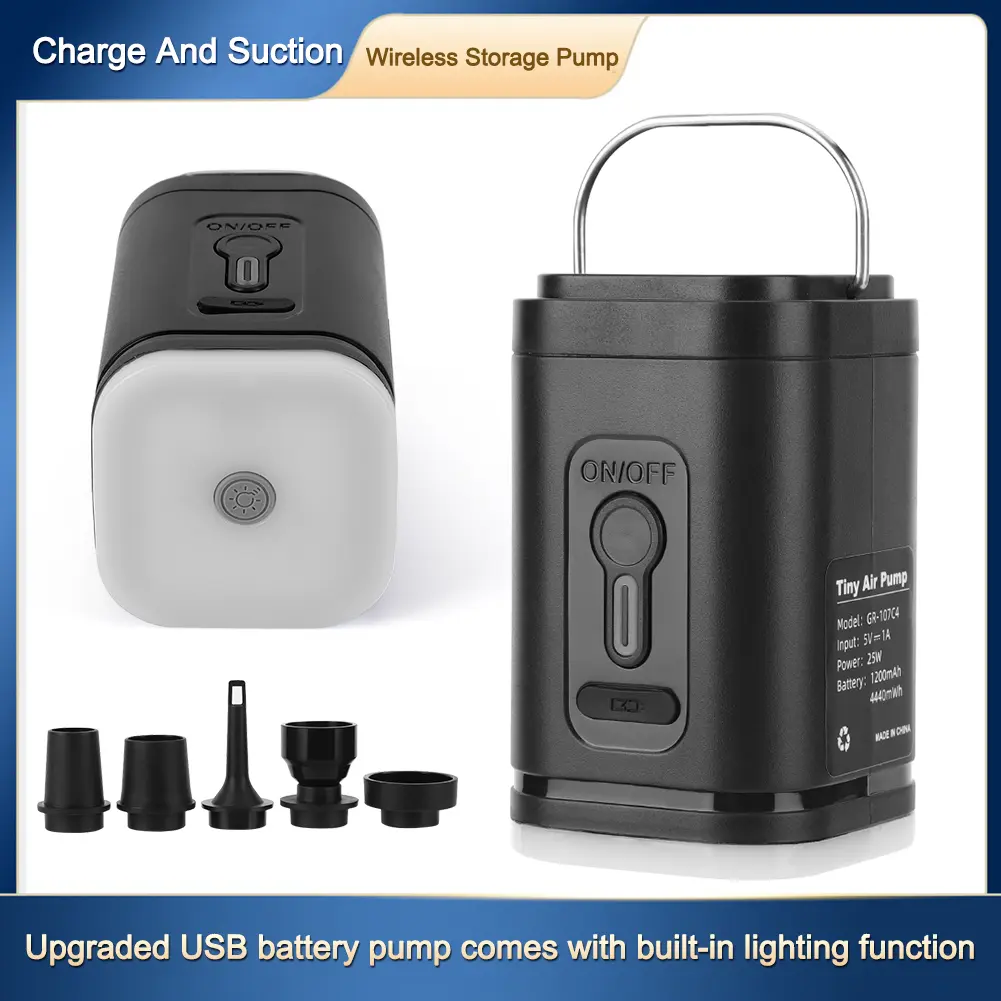 Wireless Air Compressor Camping Light 3 Lighting Modes Outdoor Inflator Pump Rechargeable for Air Beds Boat Swimming Ring