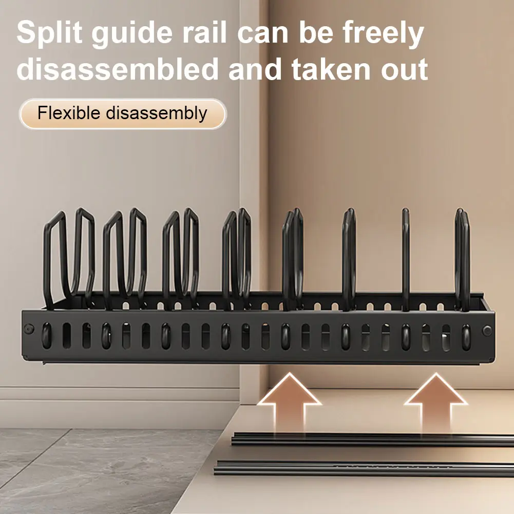 Sliding Lid Holder Pan Rack with 8 Adjustable Dividers Slide Out Pot Pan Organizer for Pot Lid Bakeware Dishes
