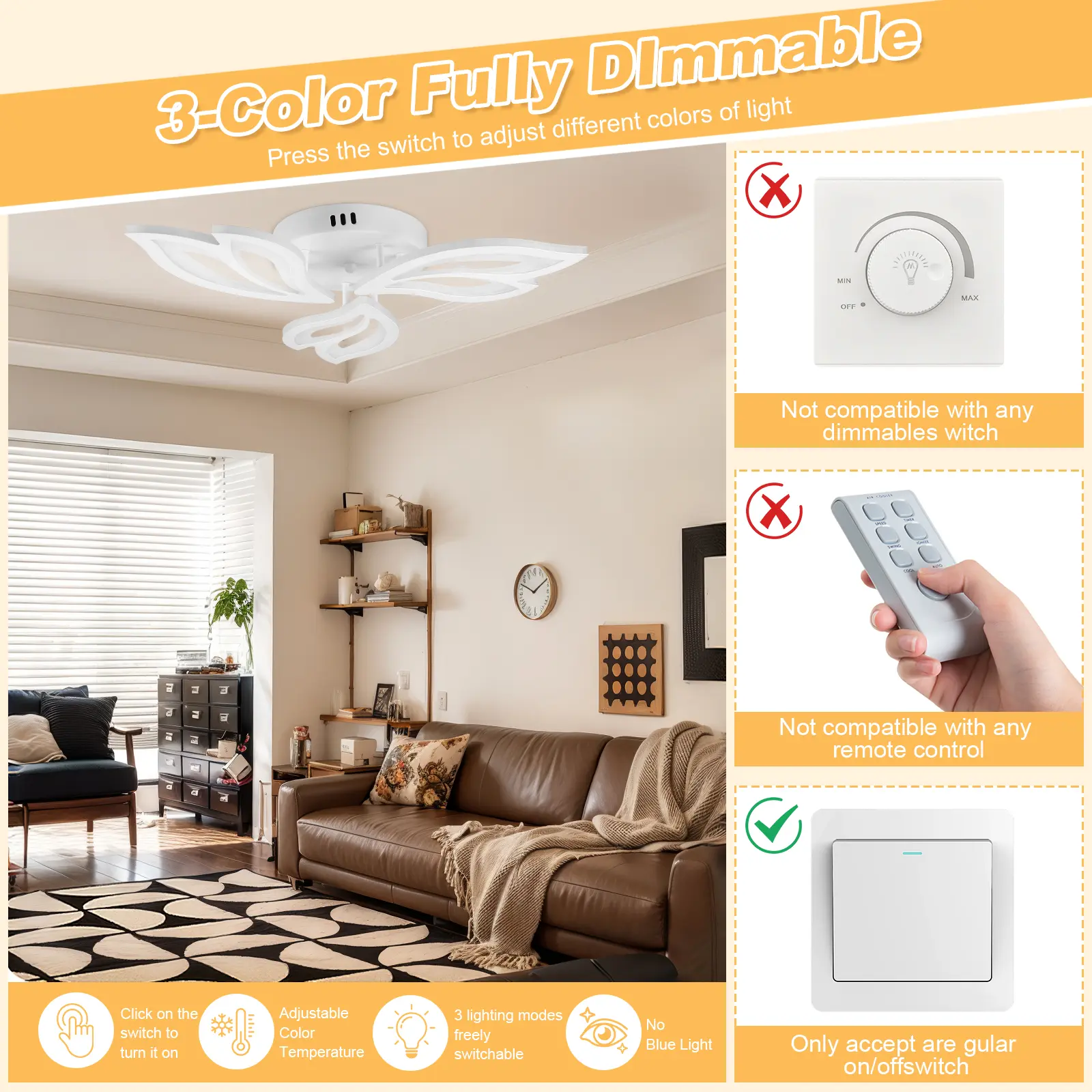 LED Ceiling Light Modern Flower Shape Ceiling Lamp Fixture Metal Acrylic 86-265V 70LM/W for Living Room Bedroom Hall Dining Room