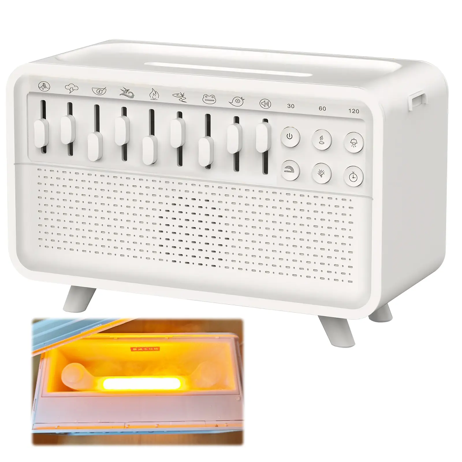 LED White Noise Speaker with 8 Nature Sounds Portable BT Speaker Rechargeable Aroma Diffuser Night Light for Home Creative Gift