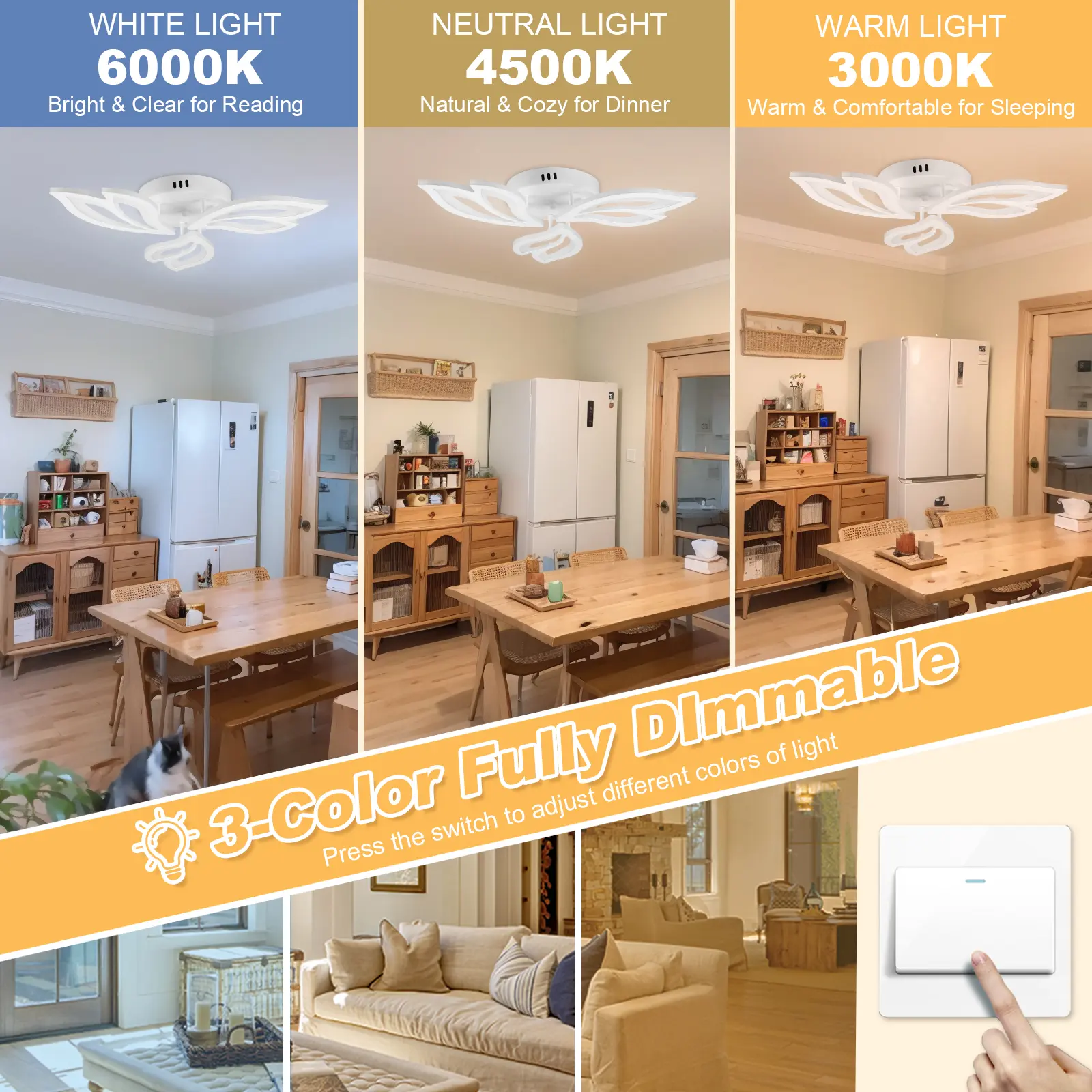 LED Ceiling Light Modern Flower Shape Ceiling Lamp Fixture Metal Acrylic 86-265V 70LM/W for Living Room Bedroom Hall Dining Room