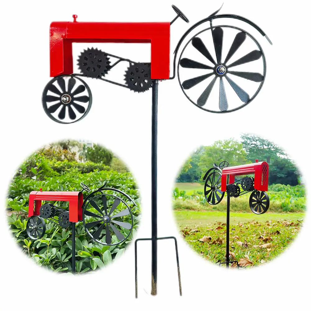 Metal Wrought Iron Rotatable Tractor Wind Spinner Windmill Ornament Garden Decoration Wind Chime Outdoor Wind Sculpture