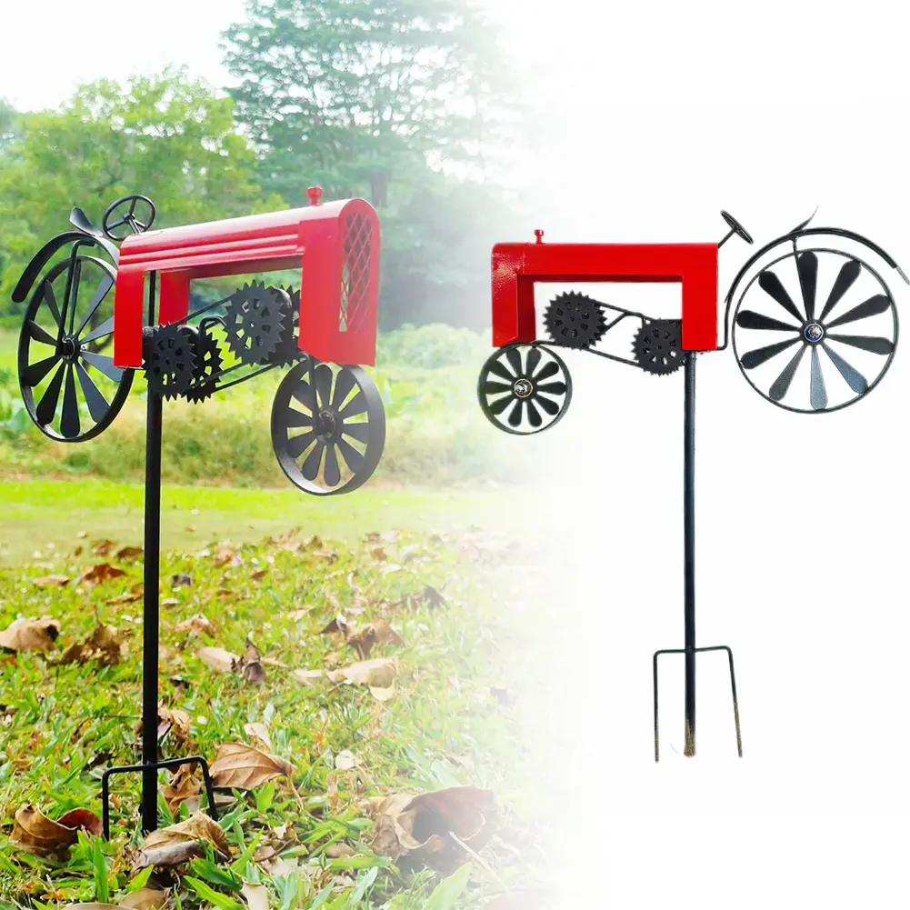 Metal Wrought Iron Rotatable Tractor Wind Spinner Windmill Ornament Garden Decoration Wind Chime Outdoor Wind Sculpture