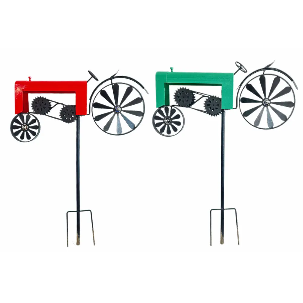 Metal Wrought Iron Rotatable Tractor Wind Spinner Windmill Ornament Garden Decoration Wind Chime Outdoor Wind Sculpture
