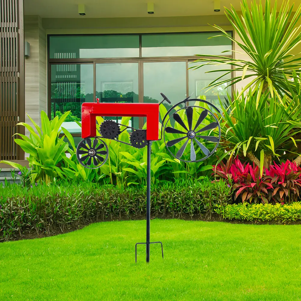 Metal Wrought Iron Rotatable Tractor Wind Spinner Windmill Ornament Garden Decoration Wind Chime Outdoor Wind Sculpture
