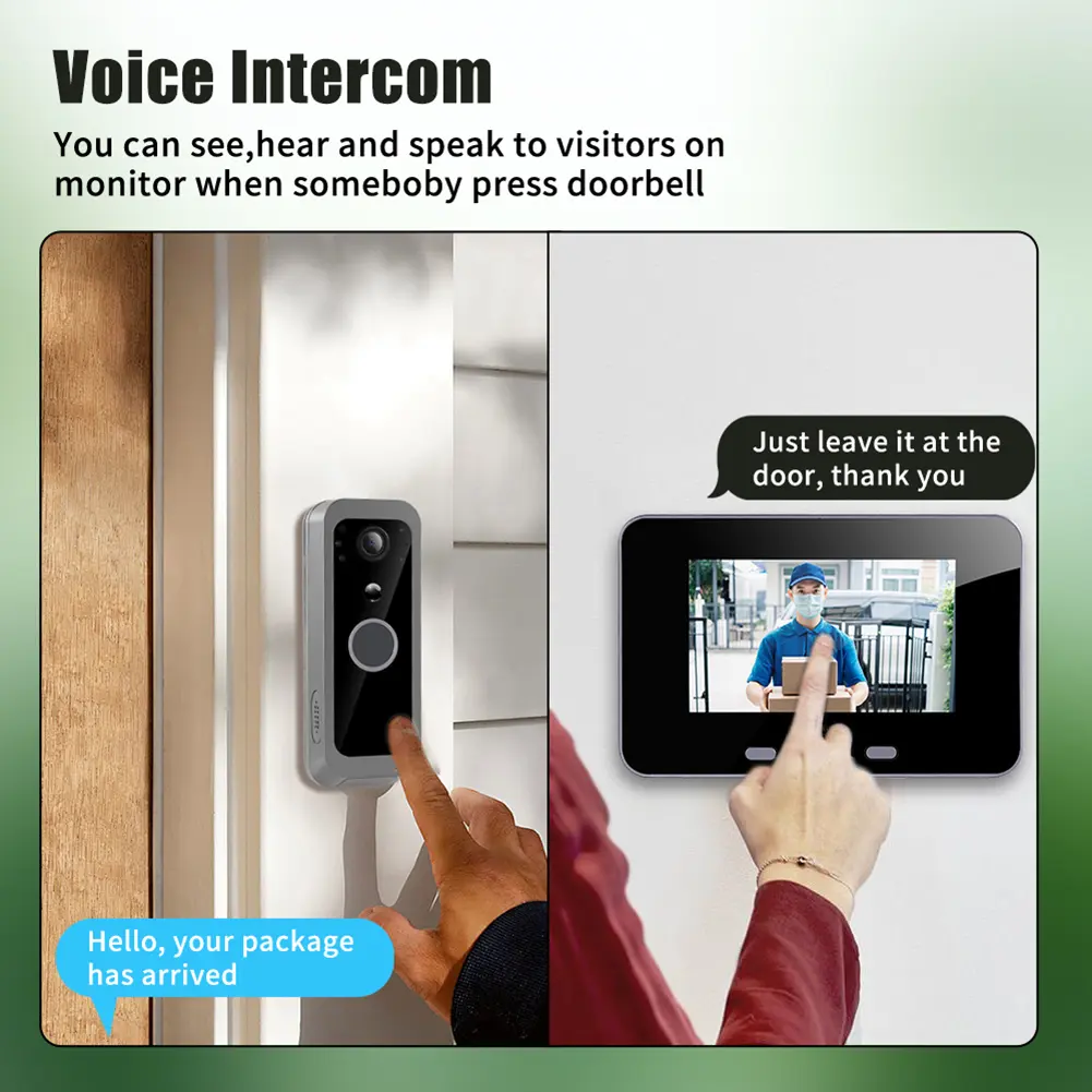 2.4G Audio Video Outdoor Doorbell Camera 4.0 Inch IPS Screen Two Way Voice PIR Motion Detection for Villa House Office Apartment