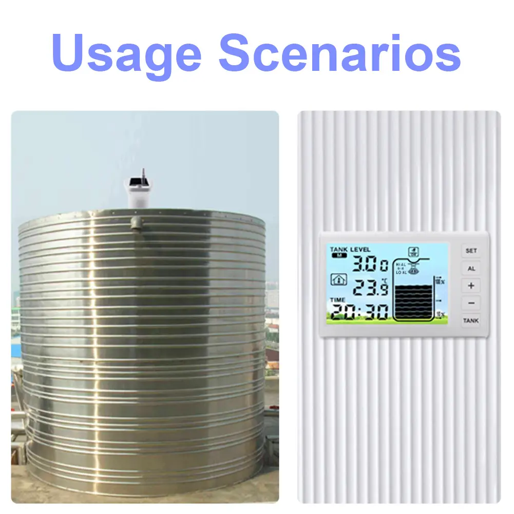Indoor Water Tank Liquid Level Meter Temperature Sensor Time Display W/ Alarm Wireless Ultrasonic Water Tank Liquid Level Meter