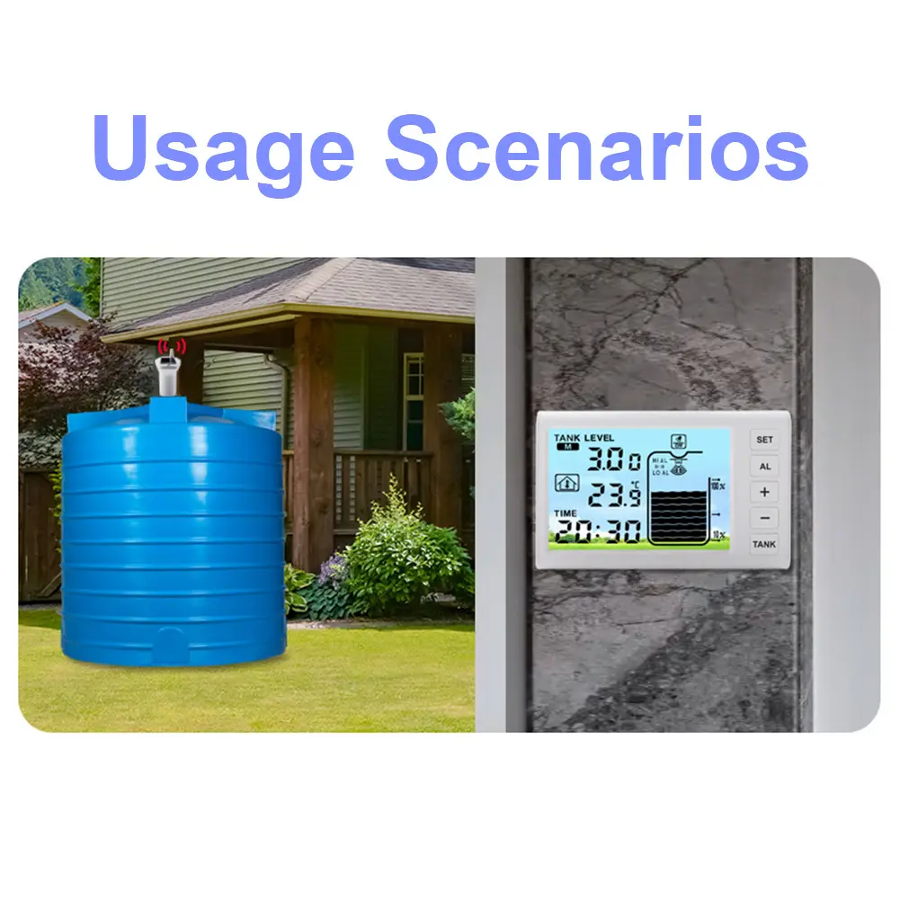 Indoor Water Tank Liquid Level Meter Temperature Sensor Time Display W/ Alarm Wireless Ultrasonic Water Tank Liquid Level Meter