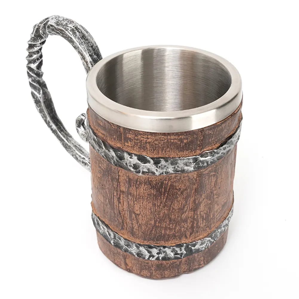500ml Drinking Mug Double Wall Simulation Wood Coffee Mug Creative Beverage Cup Heat Resistant for Tea Coffee Drinks