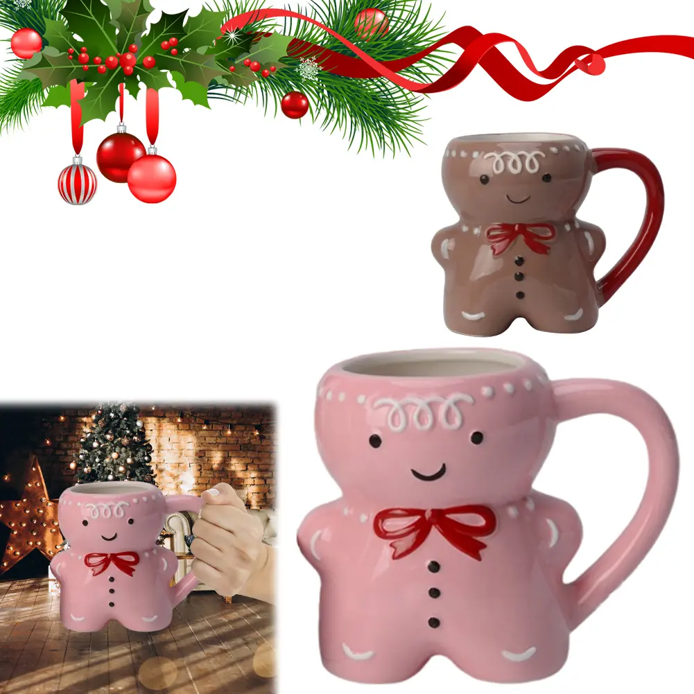 Gingerbread Man Ceramic Mug Christmas Gingerbread Coffee Mug 350ML Cute Gingerbread Man Water Cup Funny Gifts for Family Friends