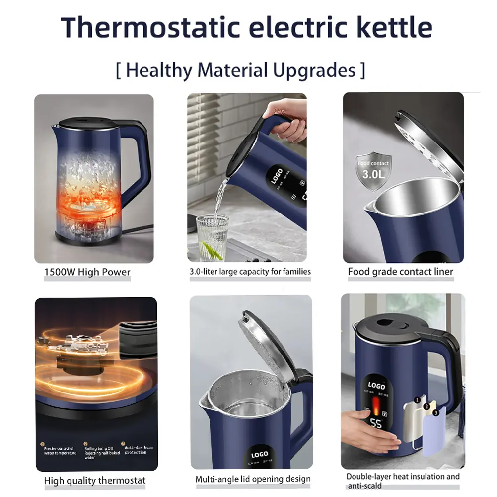 3L Stainless Steel Electric Large Tea Kettle Auto-Shutoff Thermal Water Kettle Multifunctional Tea Pot for Making Tea and Coffee