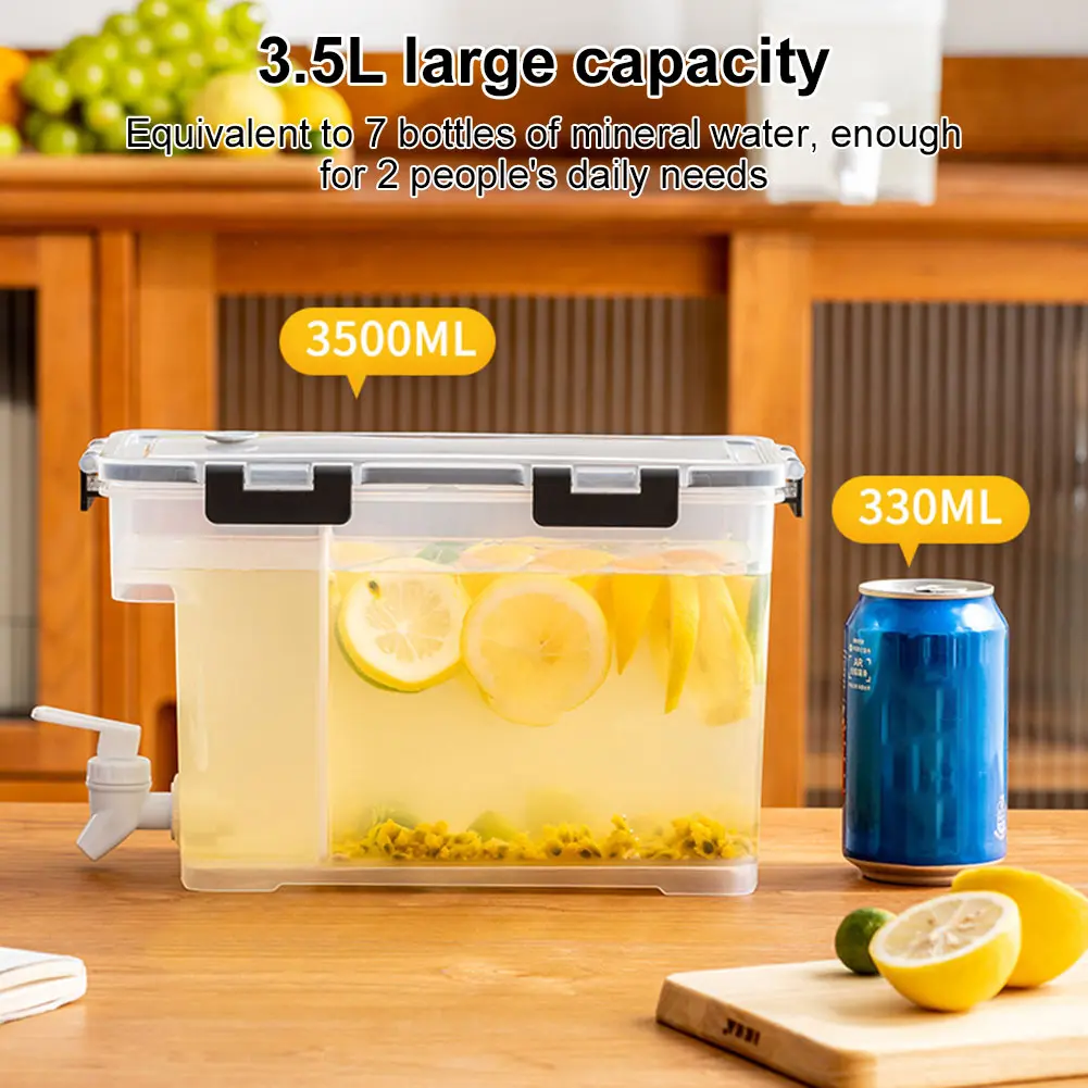 3.5L Beverage Liquid Drink Container Fridge Water Dispenser with Spigot Cold Kettle Dispenser for Fruit Juice Cocktails