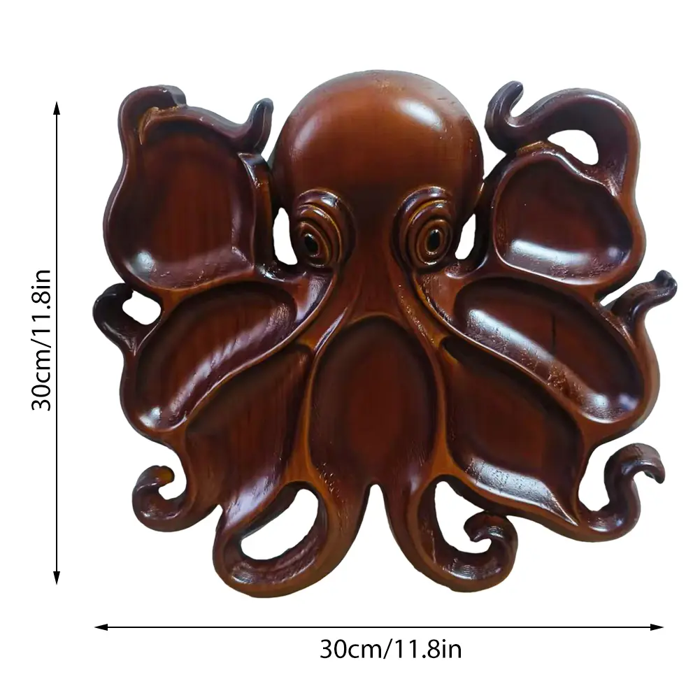 Octopus Design Wood Charcuterie Platter for Cheese Bread Meats Fruits Seafood Snack Gift for Seafood Lovers & Entertainers