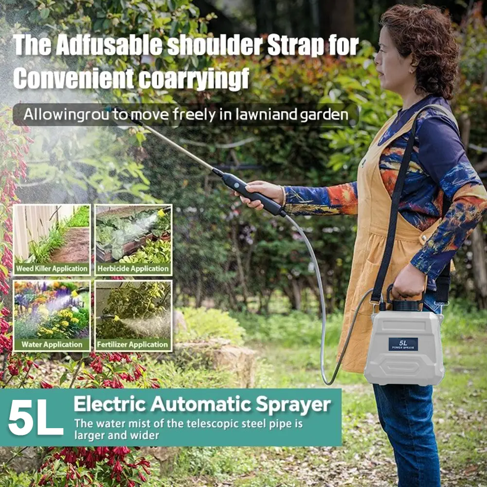 5L Shoulder Pesticide Sprayer Automatic Sprayer Bottle USB Rechargeable Garden Water Sprayer Multi-Function for Glass Cleaning