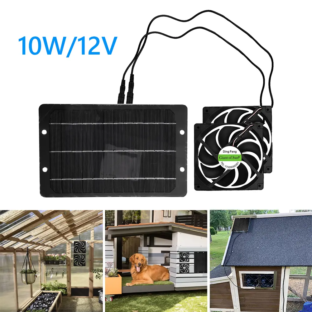 Solar Powered Panel Kit 10W 12VSolar Panel Kit Cooling RV Ventilation Fan Solar Attic Fan Kit for Chicken Coop Shed Pet House