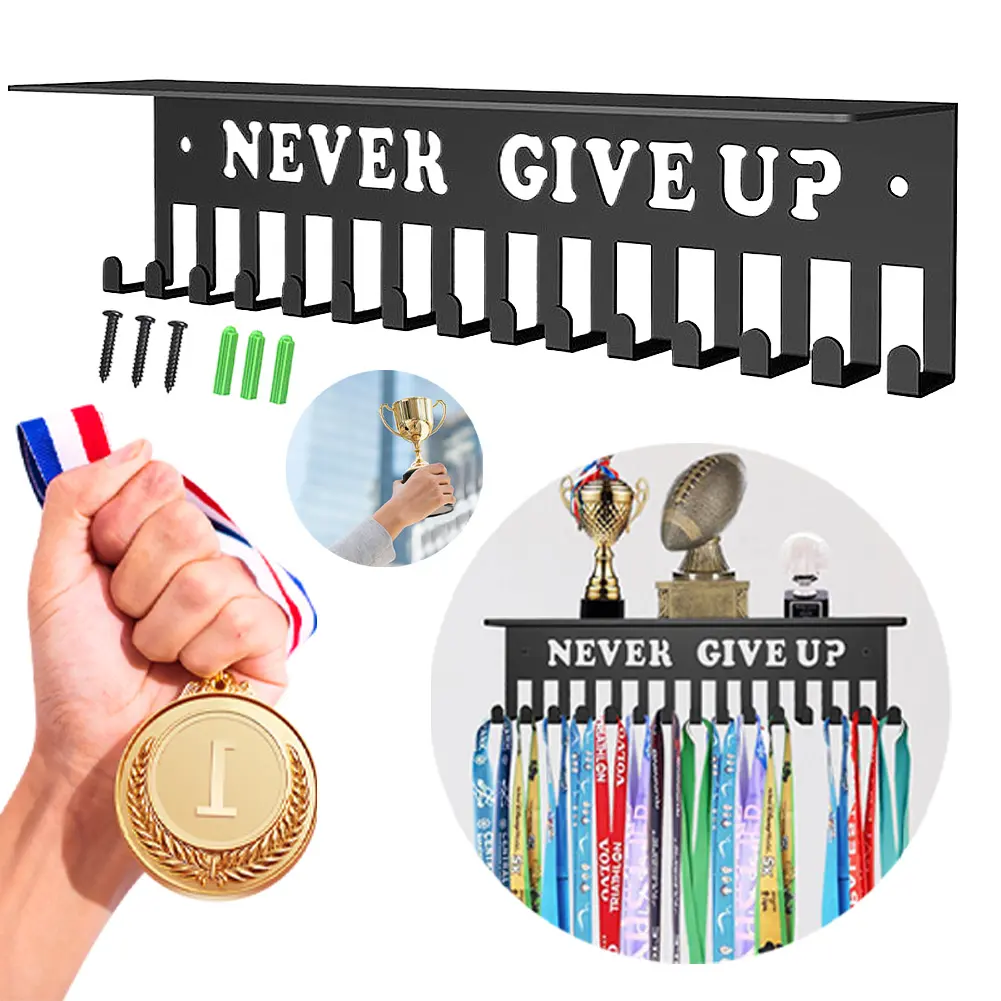 Trophy Display Rack with 15 Hooks Headband Display Stand Wall Mount Sports Medal Hanger Multifunction for Medal Storage