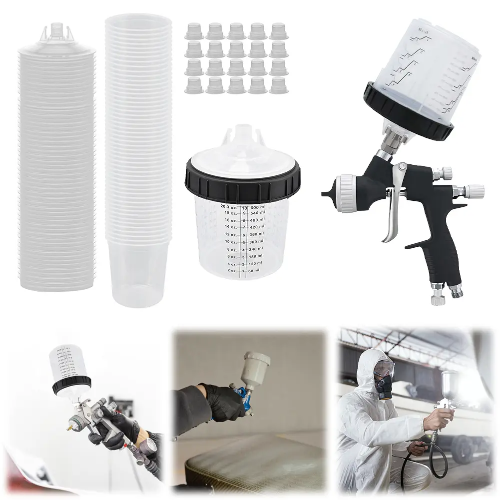 Paint Mixing Cup System 20 Ounce 600ml Kit Disposable HVLP Paint Spray Paint Gun 20 Ounce Kit Paint Spray Gun System Refill Kit