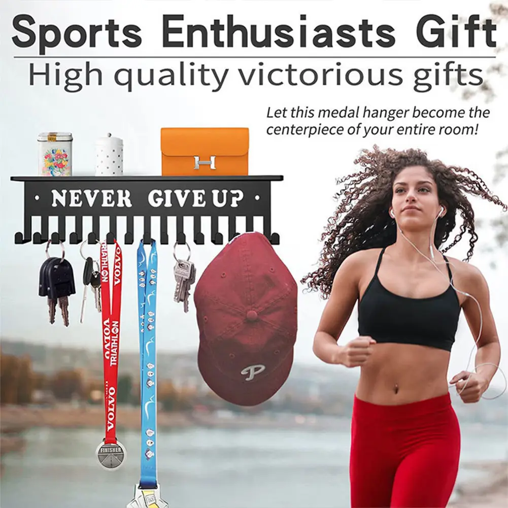 Trophy Display Rack with 15 Hooks Headband Display Stand Wall Mount Sports Medal Hanger Multifunction for Medal Storage
