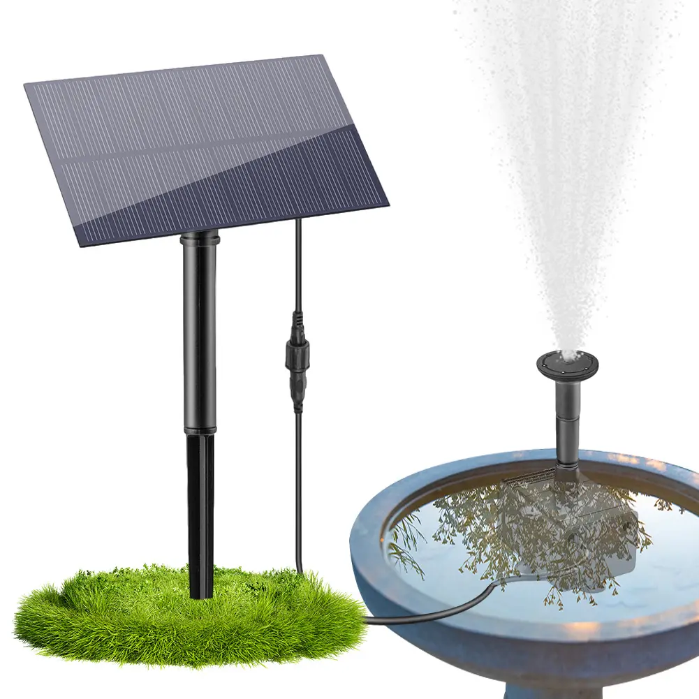 1.5W Solar Water Pump Kit with Nozzles Solar Powered Fountain Pump Brushless Motor Solar Bird Bath Fountain for Garden Pond Pool