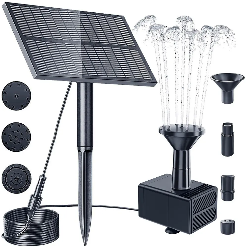 1.5W Solar Water Pump Kit with Nozzles Solar Powered Fountain Pump Brushless Motor Solar Bird Bath Fountain for Garden Pond Pool