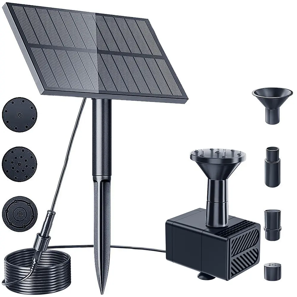 1.5W Solar Water Pump Kit with Nozzles Solar Powered Fountain Pump Brushless Motor Solar Bird Bath Fountain for Garden Pond Pool