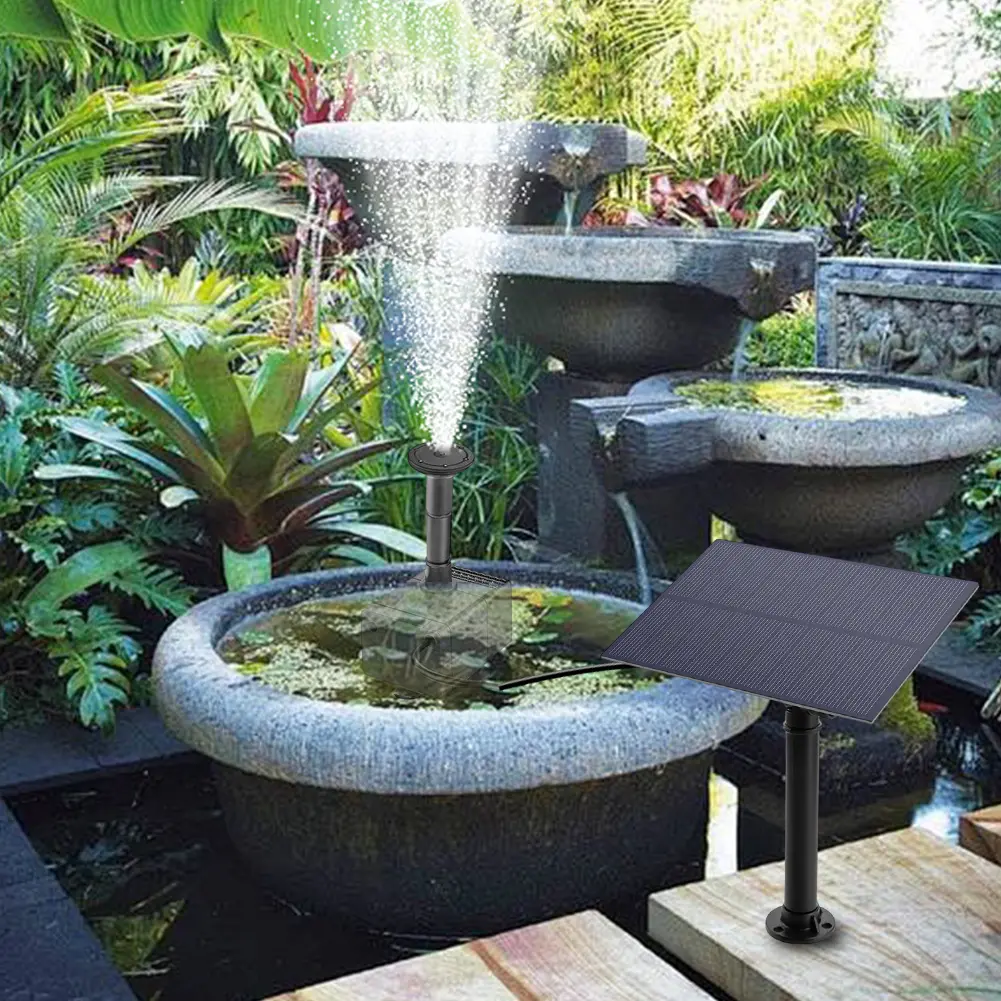 1.5W Solar Water Pump Kit with Nozzles Solar Powered Fountain Pump Brushless Motor Solar Bird Bath Fountain for Garden Pond Pool