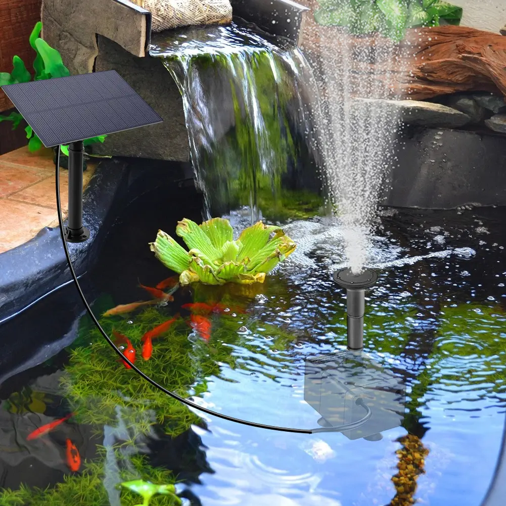 1.5W Solar Water Pump Kit with Nozzles Solar Powered Fountain Pump Brushless Motor Solar Bird Bath Fountain for Garden Pond Pool