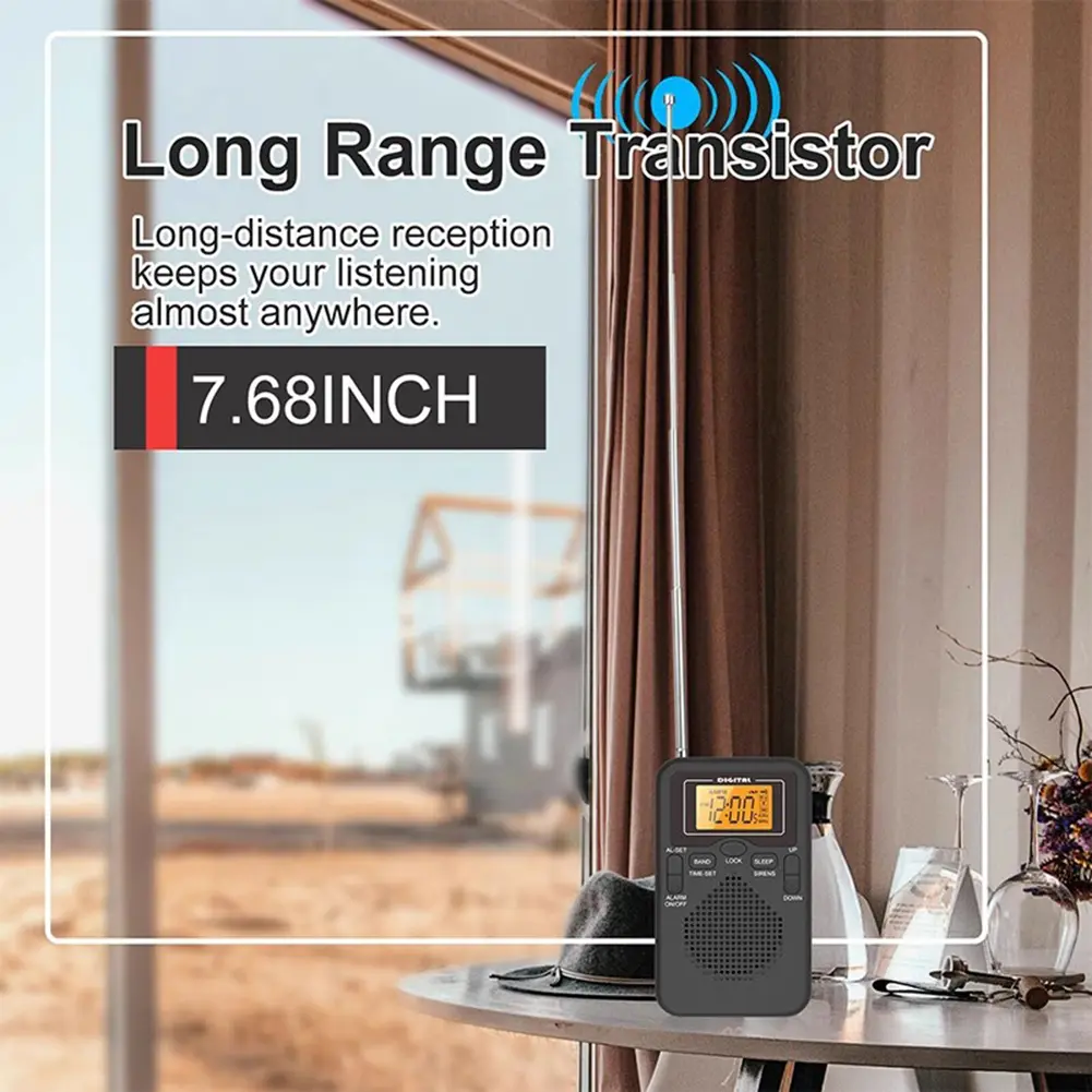 AM FM Radio LCD Display Pocket Radio with Alarm Clock for Indoor Outdoor and Emergency Use
