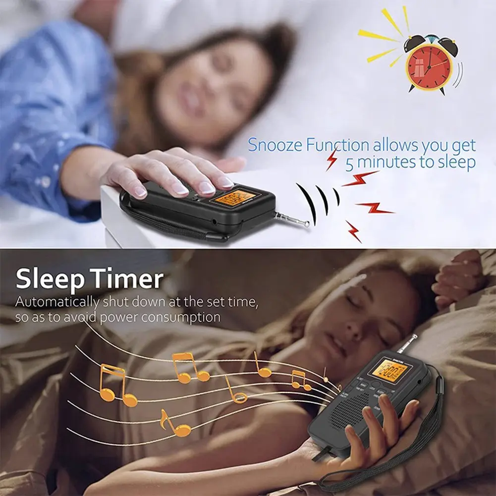 AM FM Radio LCD Display Pocket Radio with Alarm Clock for Indoor Outdoor and Emergency Use