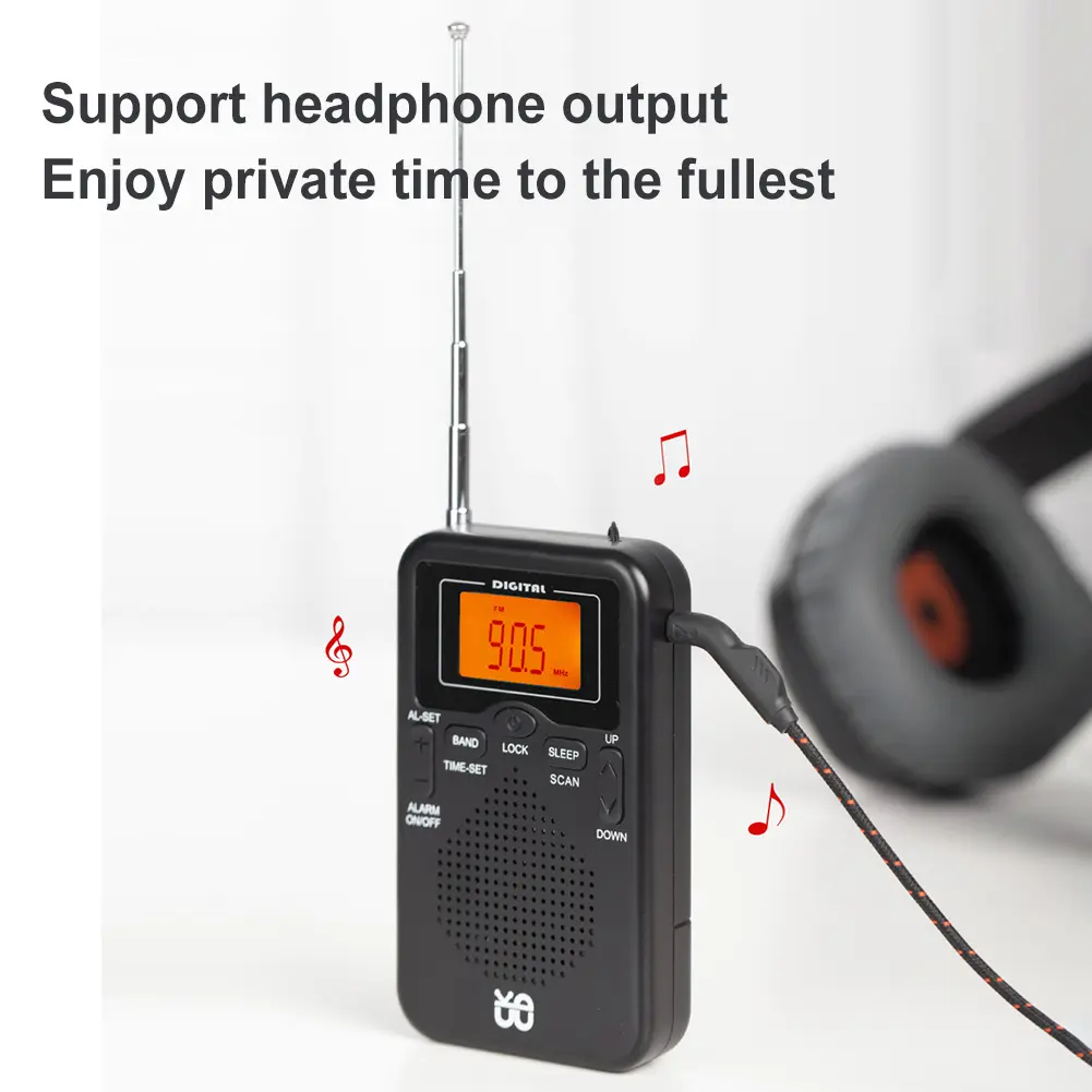 AM FM Radio LCD Display Pocket Radio with Alarm Clock for Indoor Outdoor and Emergency Use