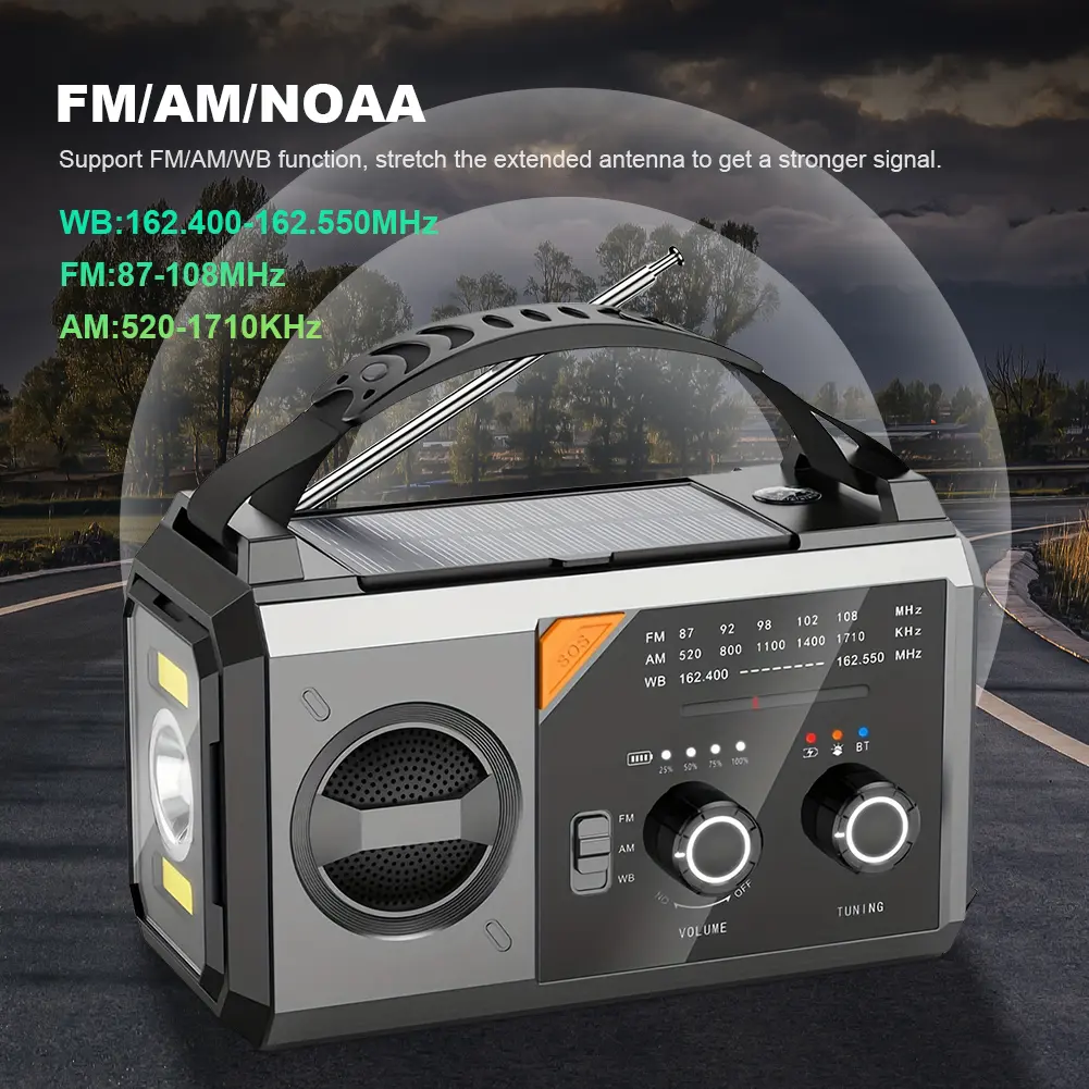 Solar Weather Alert Radio Hand Crank Compass Cell Phone Charger AM FM NOAA Emergency Crank Weather Radio for Emergency