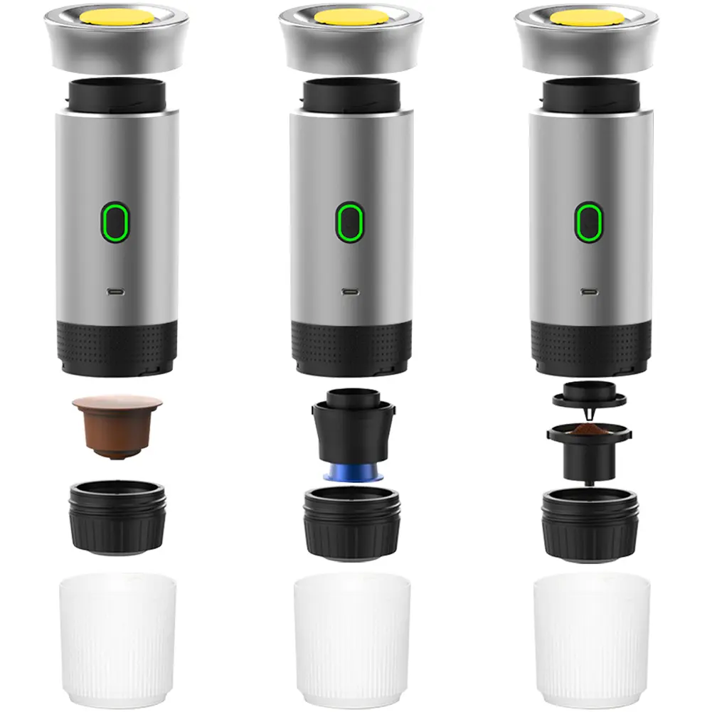 Portable Coffee Maker Capsules Coffee Maker Compatible with Capsule & Ground Coffee Wireless Heating Coffee Machine for Hiking