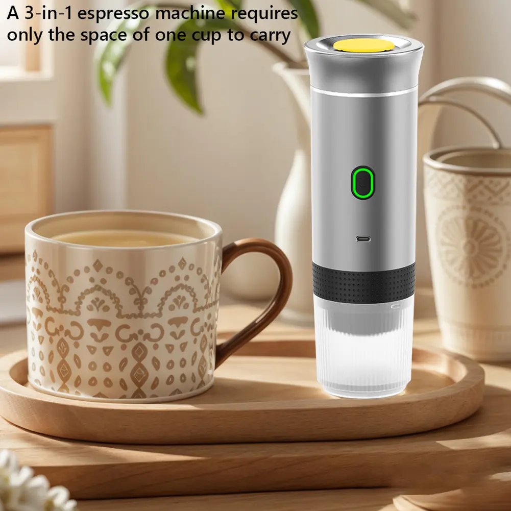 Portable Coffee Maker Capsules Coffee Maker Compatible with Capsule & Ground Coffee Wireless Heating Coffee Machine for Hiking