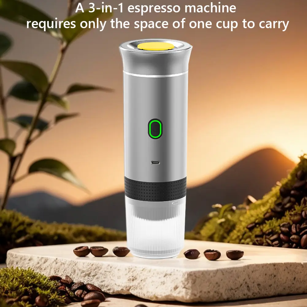 Portable Coffee Maker Capsules Coffee Maker Compatible with Capsule & Ground Coffee Wireless Heating Coffee Machine for Hiking