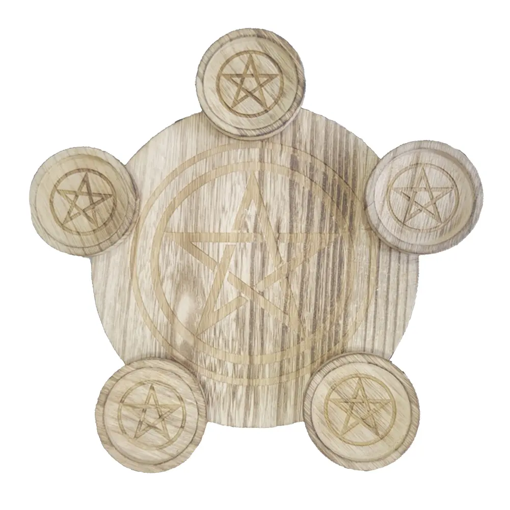 2 In 1 Pentagram Wooden Candle Holder Tealight Holder Tray Candlestick Divination Meditation For Wicca Ceremony