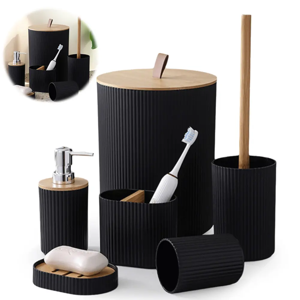 6PC Bathroom Accessories Set Modern Bathroom Essentials Set with Soap Dispenser Soap Dish & Toilet Brush