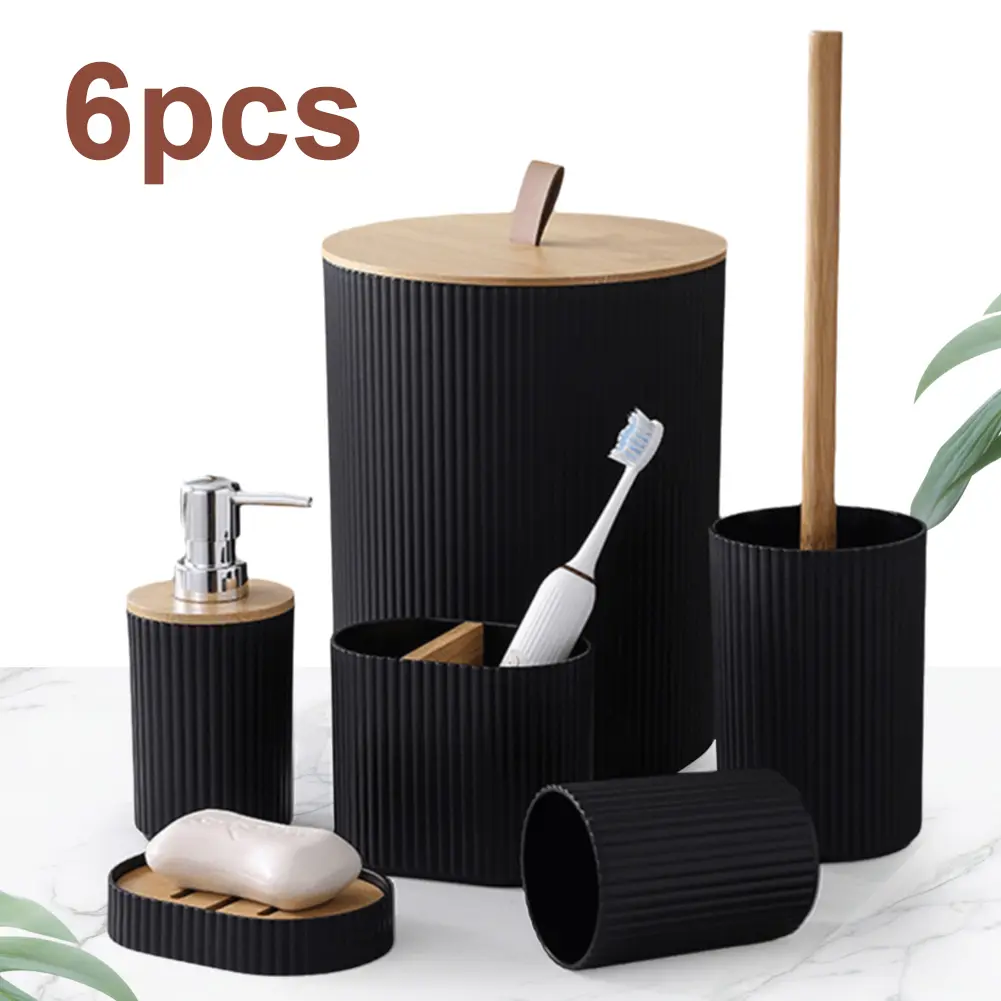 6PC Bathroom Accessories Set Modern Bathroom Essentials Set with Soap Dispenser Soap Dish & Toilet Brush