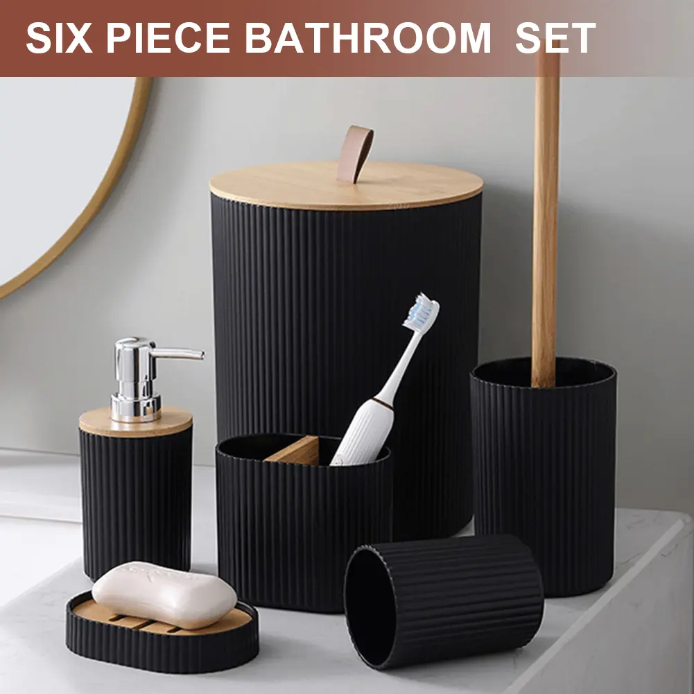 6PC Bathroom Accessories Set Modern Bathroom Essentials Set with Soap Dispenser Soap Dish & Toilet Brush