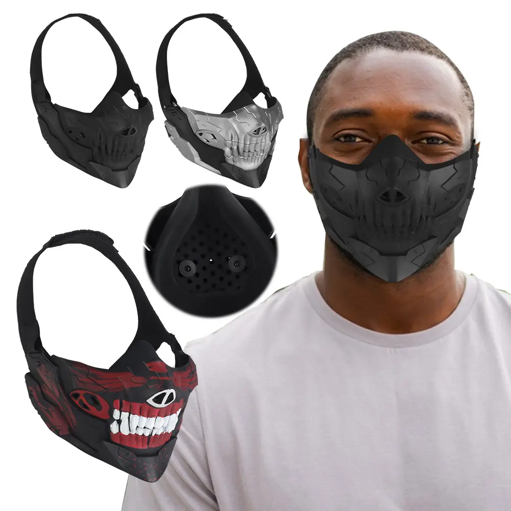 Airsoft Skull Mask Half Face Protection Skull Samurai Mask Halloween Fangs Mask for Halloween Horror Props Party Supplies