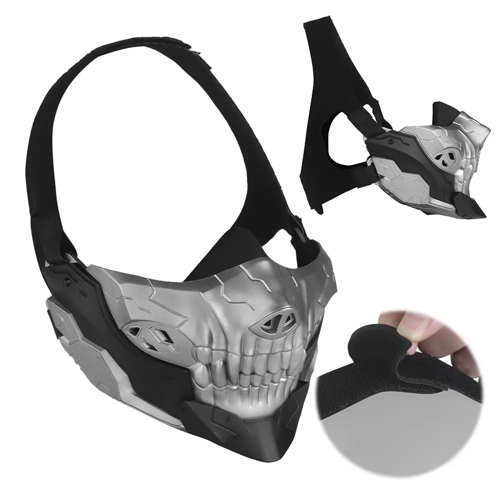 Airsoft Skull Mask Half Face Protection Skull Samurai Mask Halloween Fangs Mask for Halloween Horror Props Party Supplies