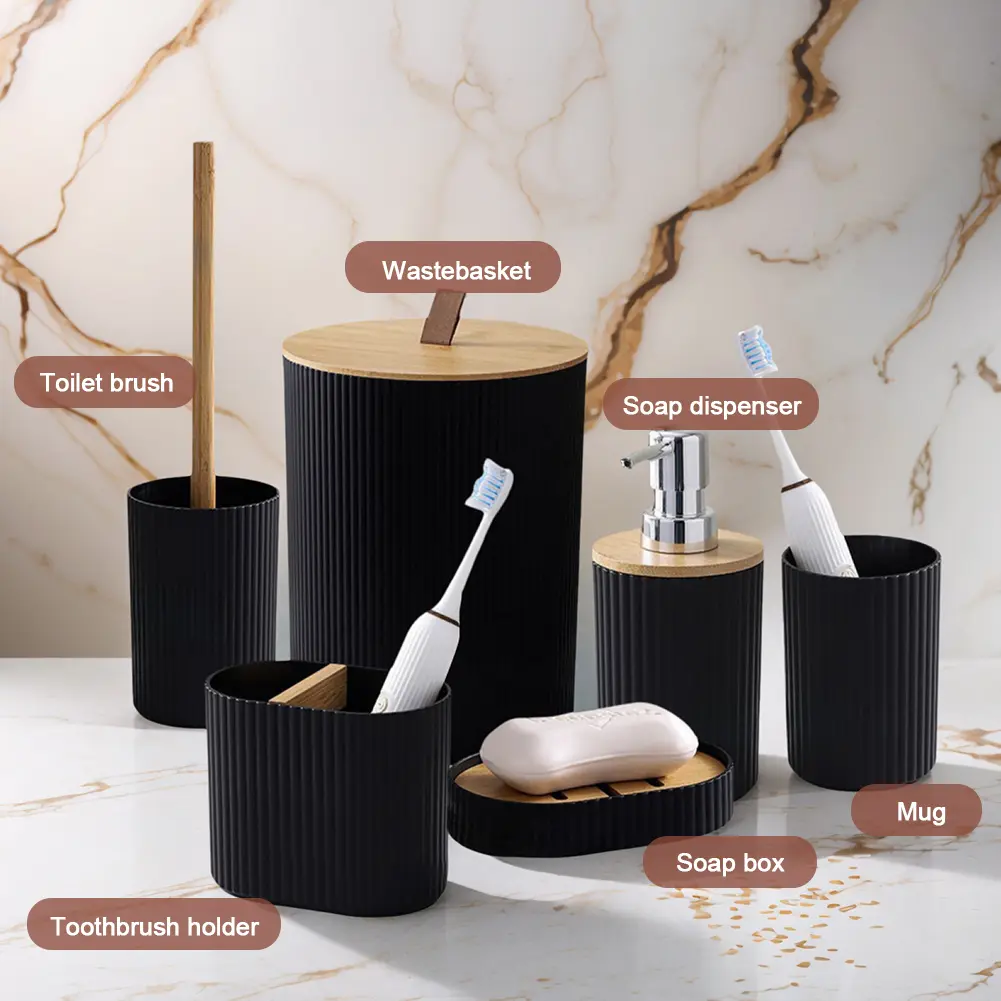 6PC Bathroom Accessories Set Modern Bathroom Essentials Set with Soap Dispenser Soap Dish & Toilet Brush