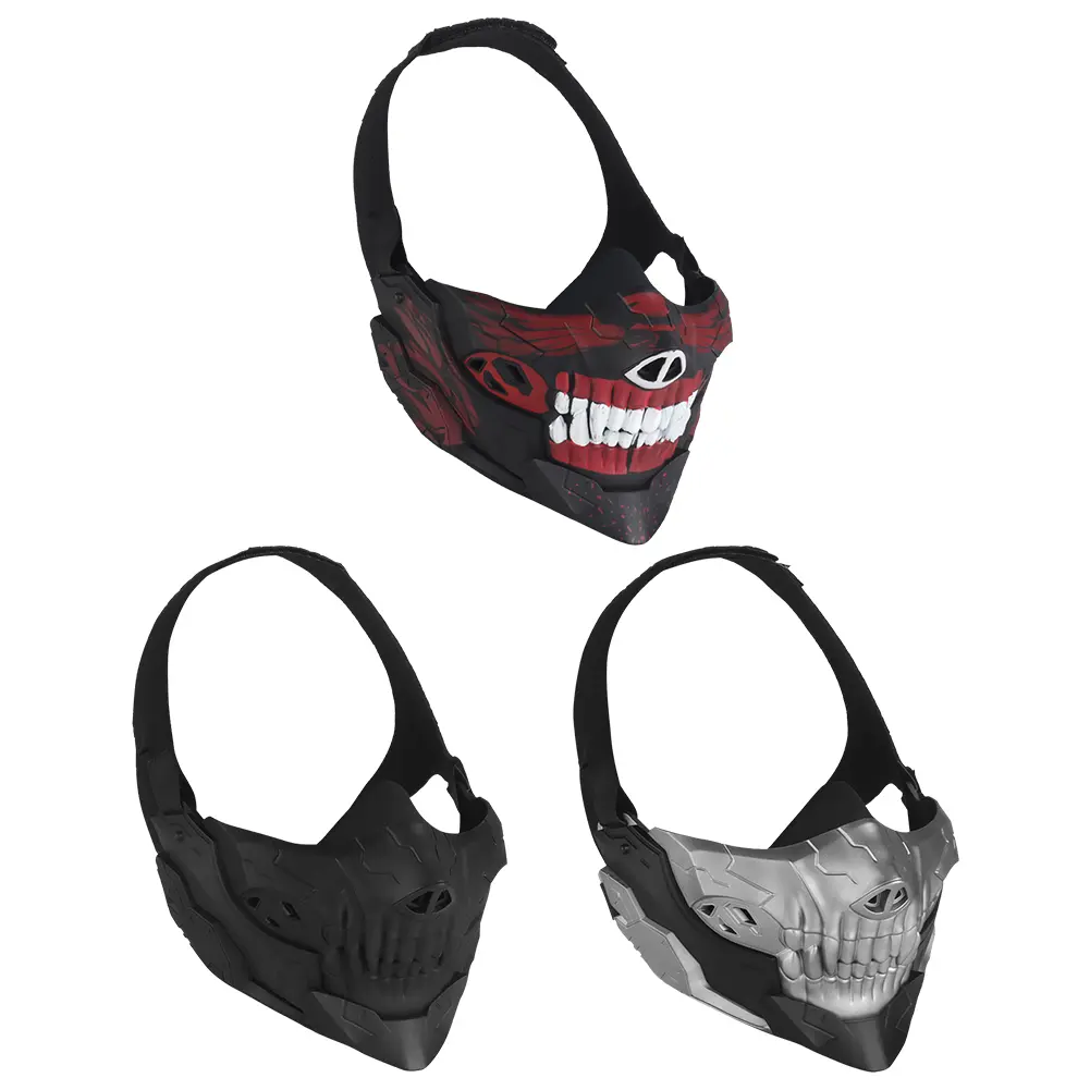 Airsoft Skull Mask Half Face Protection Skull Samurai Mask Halloween Fangs Mask for Halloween Horror Props Party Supplies