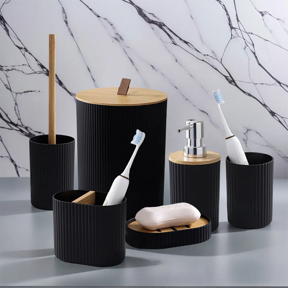 6PC Bathroom Accessories Set Modern Bathroom Essentials Set with Soap Dispenser Soap Dish & Toilet Brush