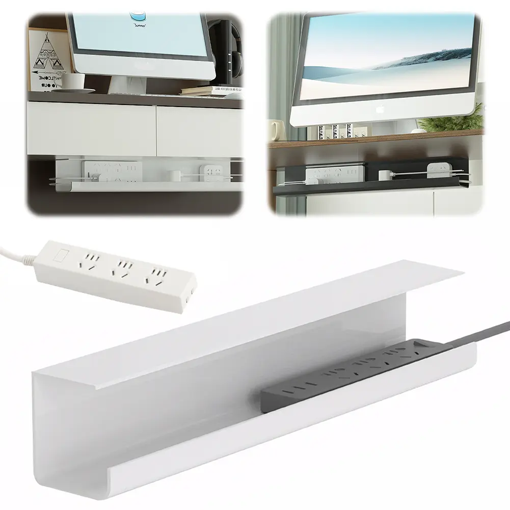 Under Desk Cable Management Tray Self Adhesive Cord Organizer Flame Retardant Wire Management Rack for Power Strip Adapter