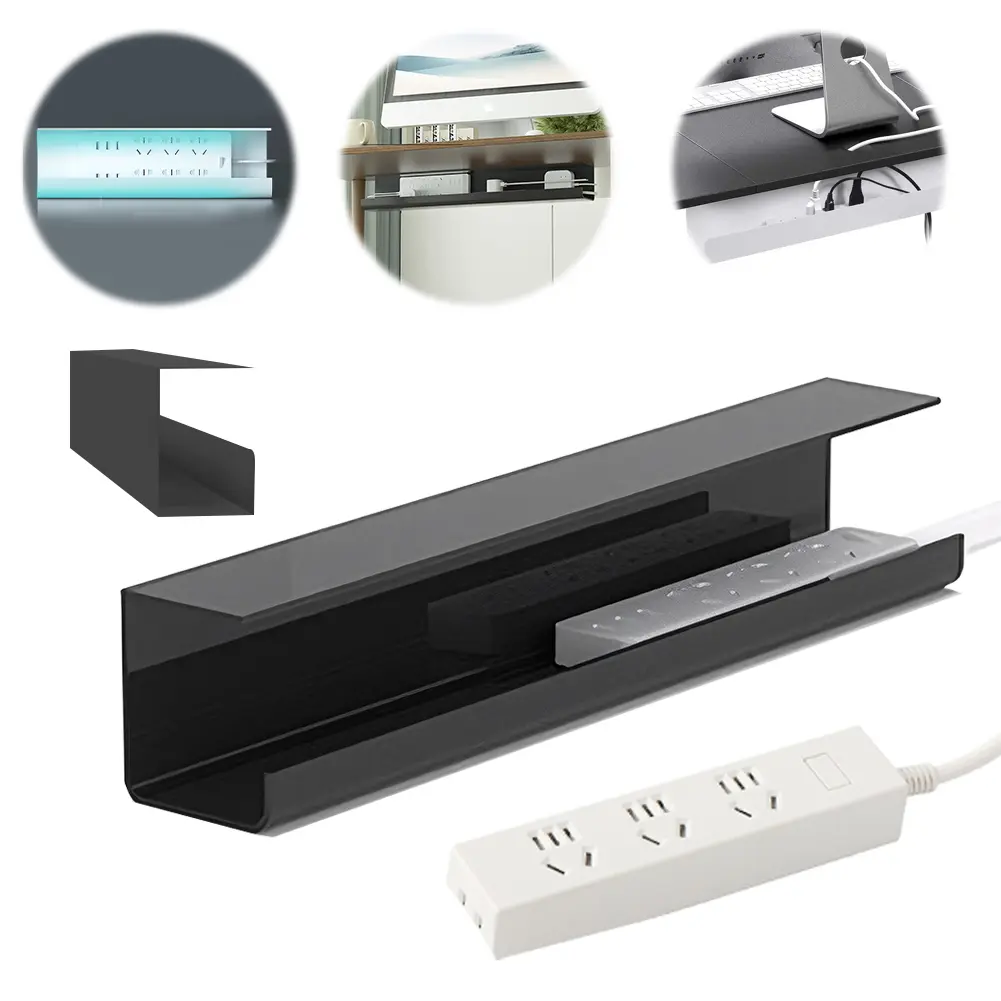 Under Desk Cable Management Tray Self Adhesive Cord Organizer Flame Retardant Wire Management Rack for Power Strip Adapter