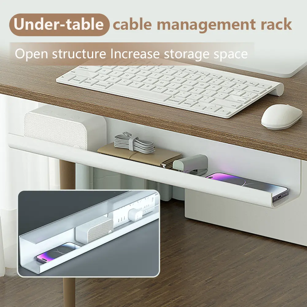 Under Desk Cable Management Tray Self Adhesive Cord Organizer Flame Retardant Wire Management Rack for Power Strip Adapter