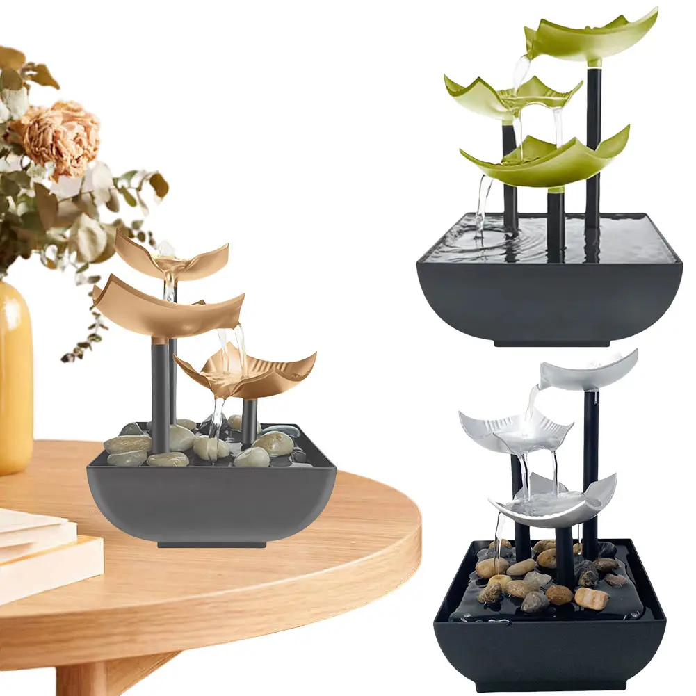 Indoor Relaxation Tabletop Fountain with LED Light Zen Meditation Waterfall Relaxing Sound Ornament for Home Office Decor