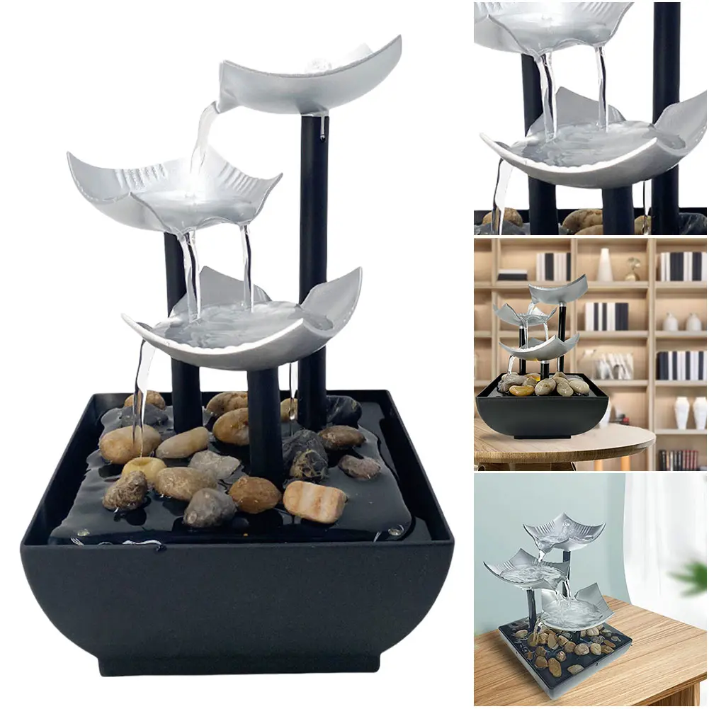 Indoor Relaxation Tabletop Fountain with LED Light Zen Meditation Waterfall Relaxing Sound Ornament for Home Office Decor